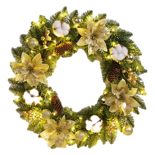 Christmas Door Decor Wreaths with Spruce Pine Cones Berry Ball 40CM Wreaths Ornaments Realistic PVC Light up for Indoor Outdoor
