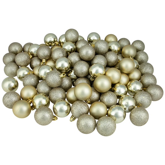 96Ct Champagne Gold Shatterproof 4-Finish Christmas Ball Ornaments 1.5" (40Mm)