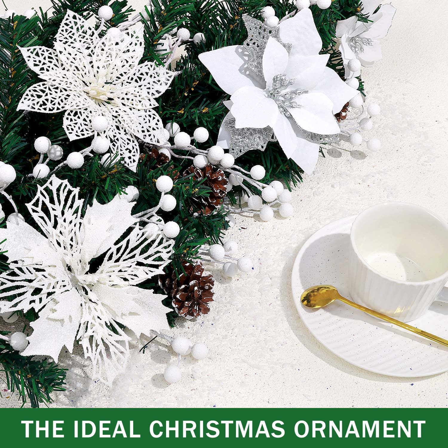 56Pcs Poinsettia Christmas Flowers Decorations Christmas Flower Ornaments White Christmas Flowers Christmas Pine Cones Christmas Tree Ornaments Christmas Tree Decorations