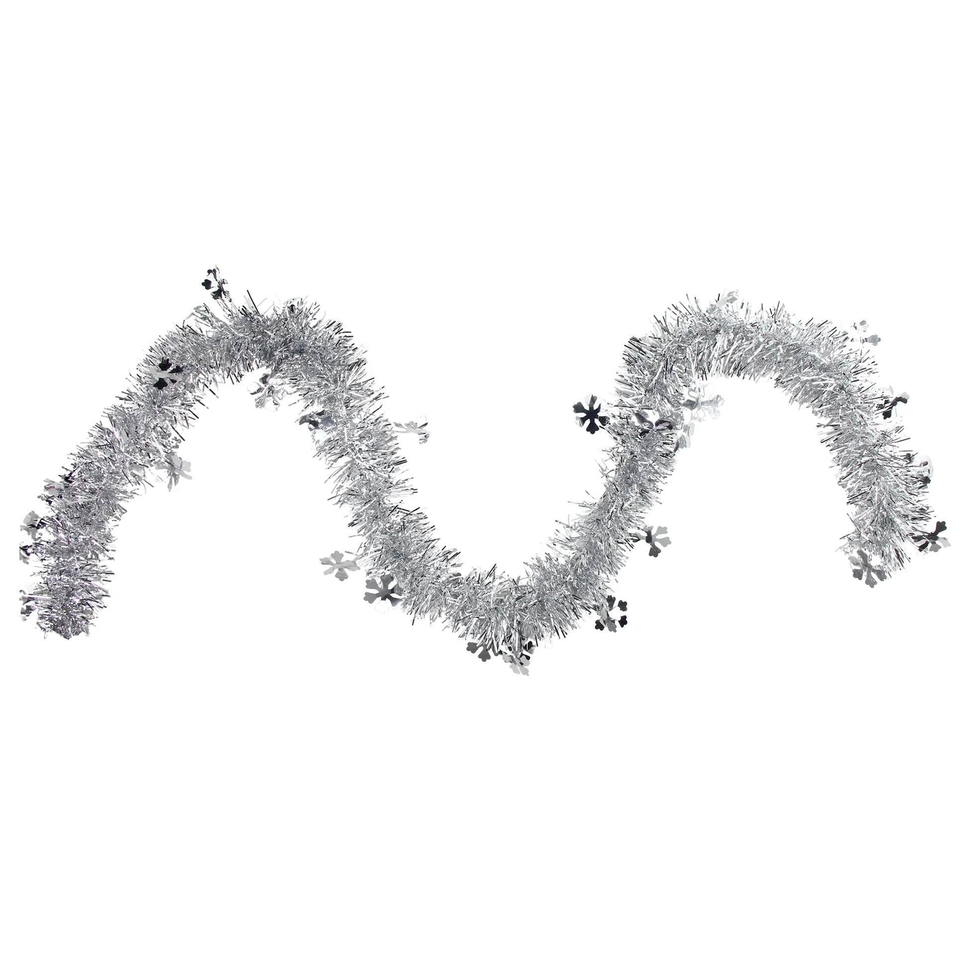 50' X 2.75" Unlit Silver and Shiny Snowflakes Tinsel Christmas Garland