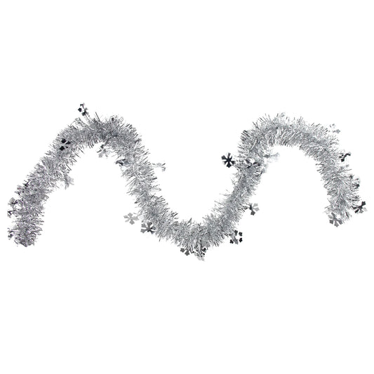 50' X 2.75" Unlit Silver and Shiny Snowflakes Tinsel Christmas Garland
