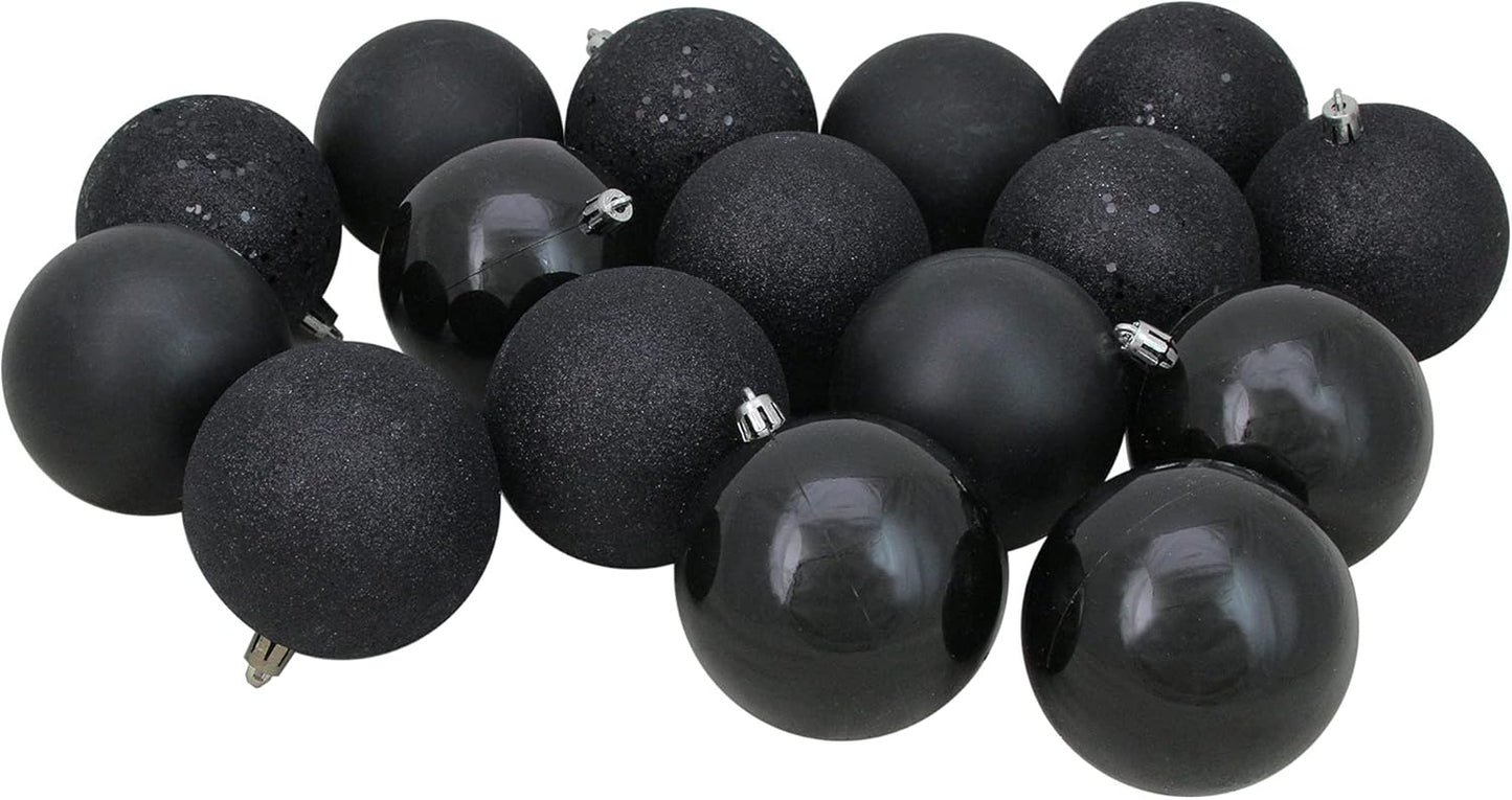 Shatterproof 4-Finish Christmas Ball Ornaments 3.25" (80Mm) - Jet Black - 32Ct