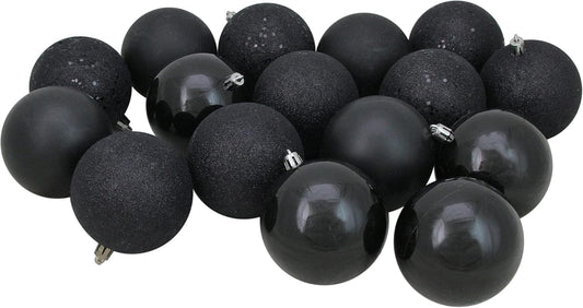 Shatterproof 4-Finish Christmas Ball Ornaments 3.25" (80Mm) - Jet Black - 32Ct