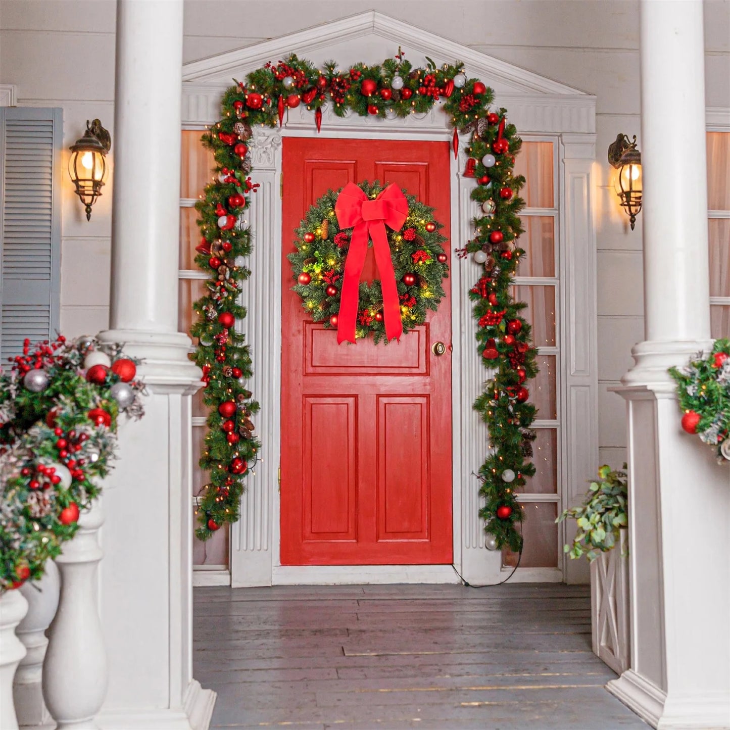 24In Pre-Lit Christmas Wreaths for Front Door, Posrue Indoor Outdoor Christmas Decorations Artificial PVC Wreaths with Lights &Timer, Green