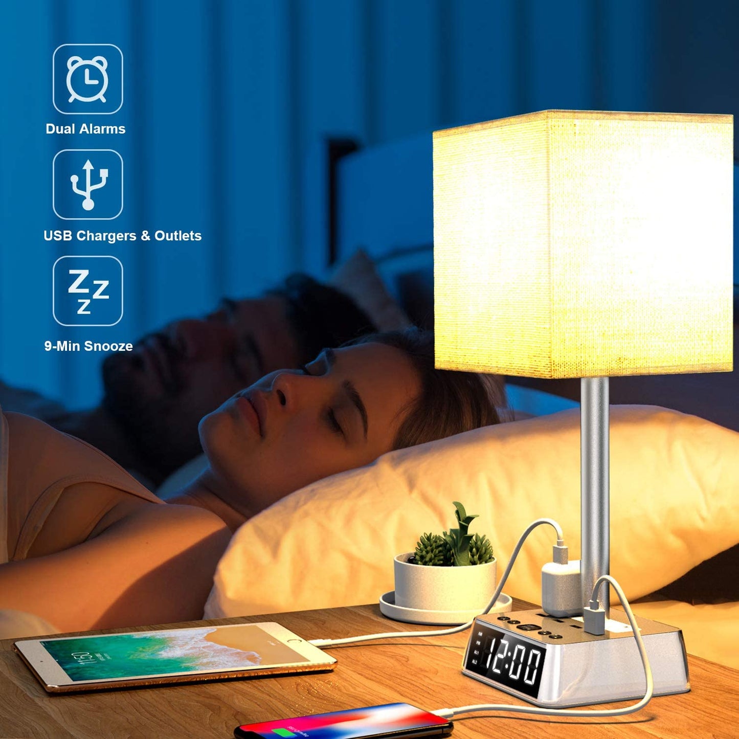 Table Lamp, 4 USB Ports Lamp - AC Power Outlets, Alarm Clock DC-THE CEO