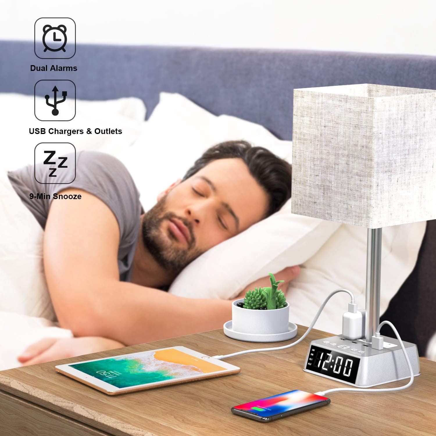 Table Lamp, 4 USB Ports Lamp - AC Power Outlets, Alarm Clock DC-THE CEO