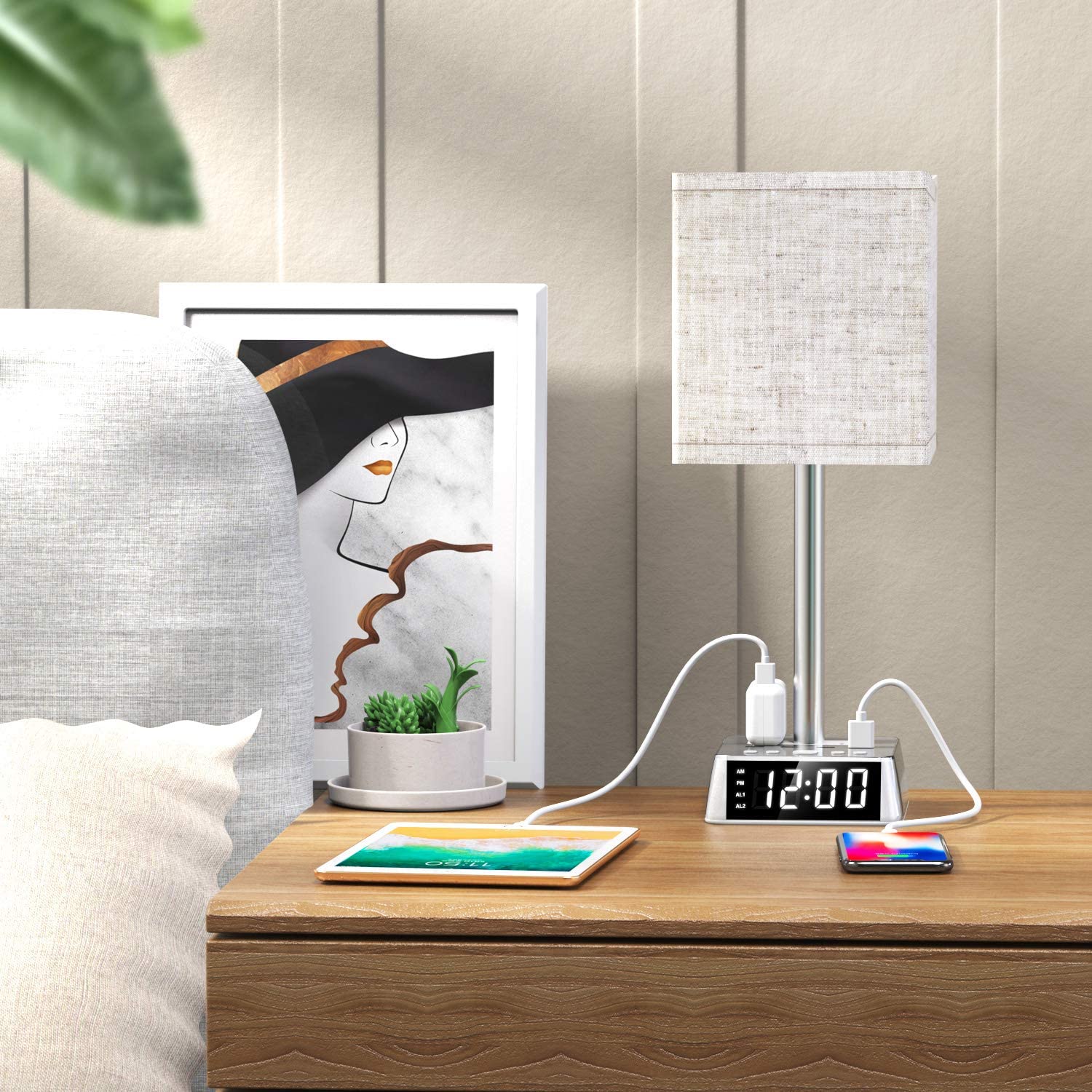 Table Lamp, 4 USB Ports Lamp - AC Power Outlets, Alarm Clock DC-THE CEO