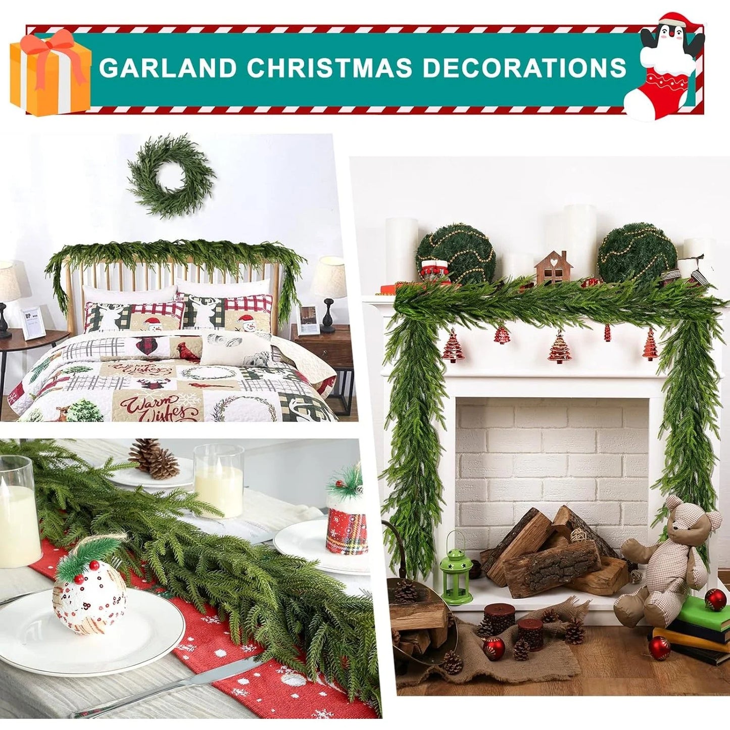 6 Ft Realistic Christmas Garland,Natural Droopy,Soft Bendable Garland Christmas Decorations, Lifelike Cedar Garland,Mantle Garland Christmas,Christmas Greenery Garland Thanksgiving Decorations Indoor