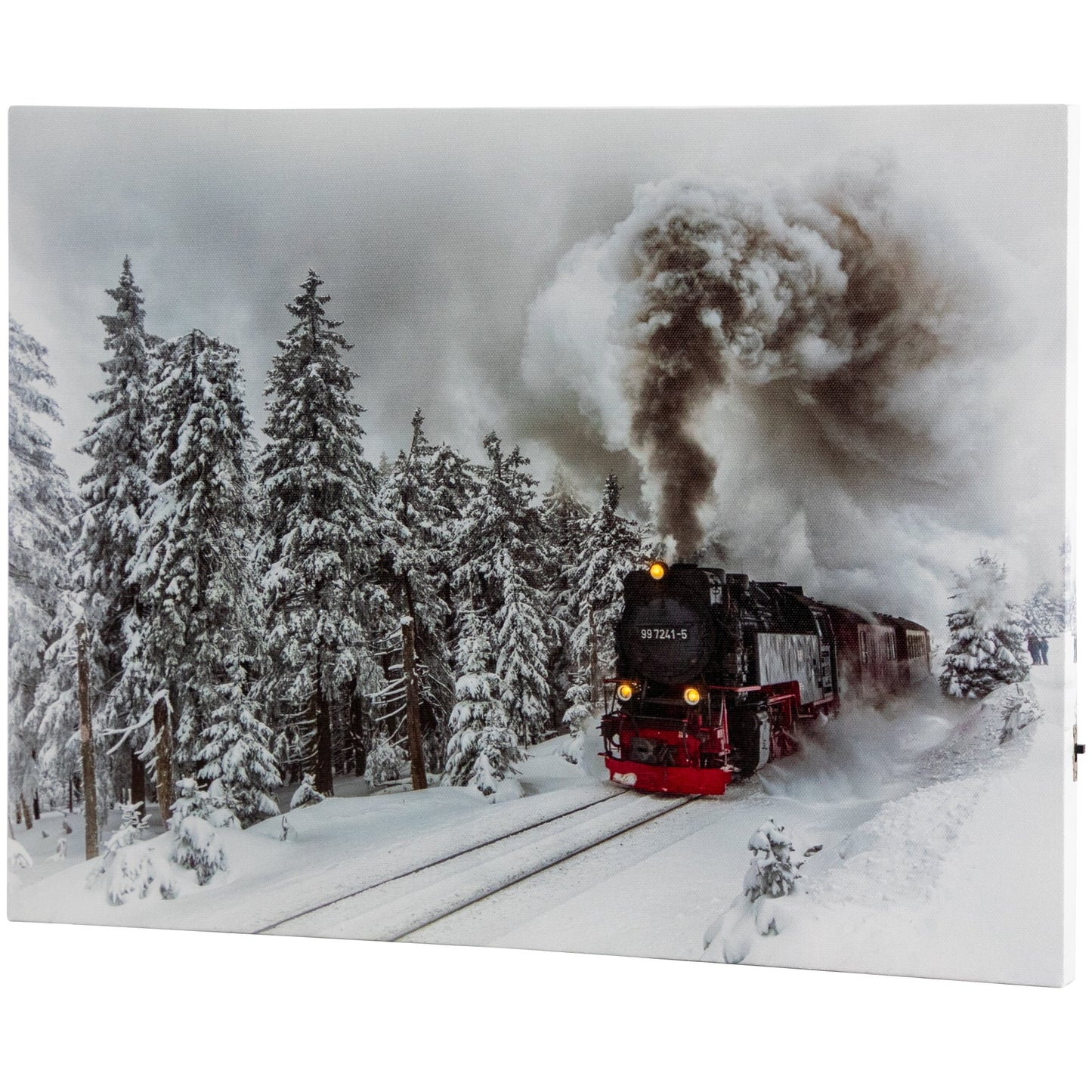LED Lighted Winter Woods with Train Canvas Wall Art - 12" X 15.75"