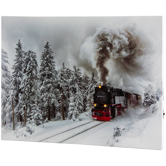 LED Lighted Winter Woods with Train Canvas Wall Art - 12" X 15.75"